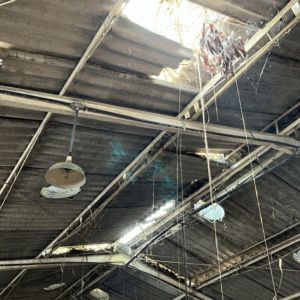 A área superior simplesmente não existia. O telhado existente era composto por telhas de amianto, um material cancerígeno e que oferecia riscos à saúde.